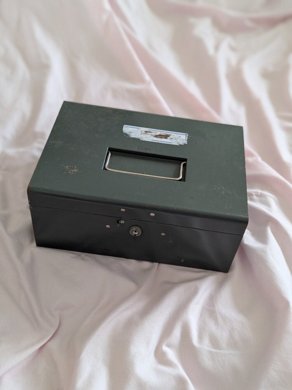 Vintage Oxford Industrial Metal Cash Box with Cantilever Tray